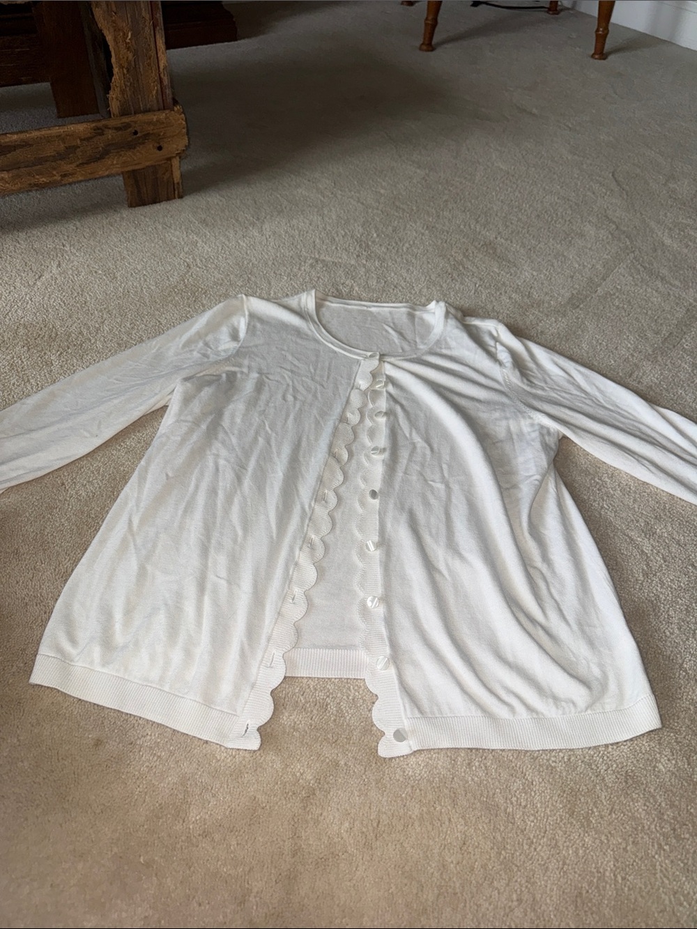White Scallop-Trim Cardigan